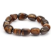 RIYAURA Tiger Eye Tumbled Lab Certified Healing Bracelet – 8mm Natural Gemstone Beads, Stretch Elastic Bracelet for Women & Men