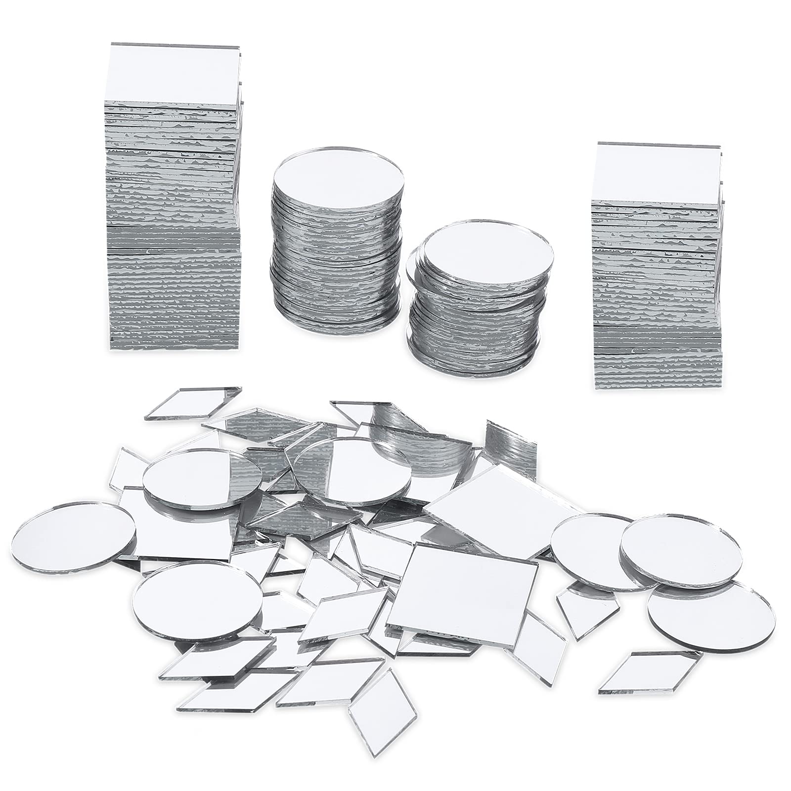 Photo 1 of Prasacco 120 Pcs Small Mirrors for Crafts, 3 Shapes Mirror Pieces for Crafts, Square Diamond Round Craft Mirror DIY Mirror Mosaic Tiles for Disco Ball Lamp Framing Decoration