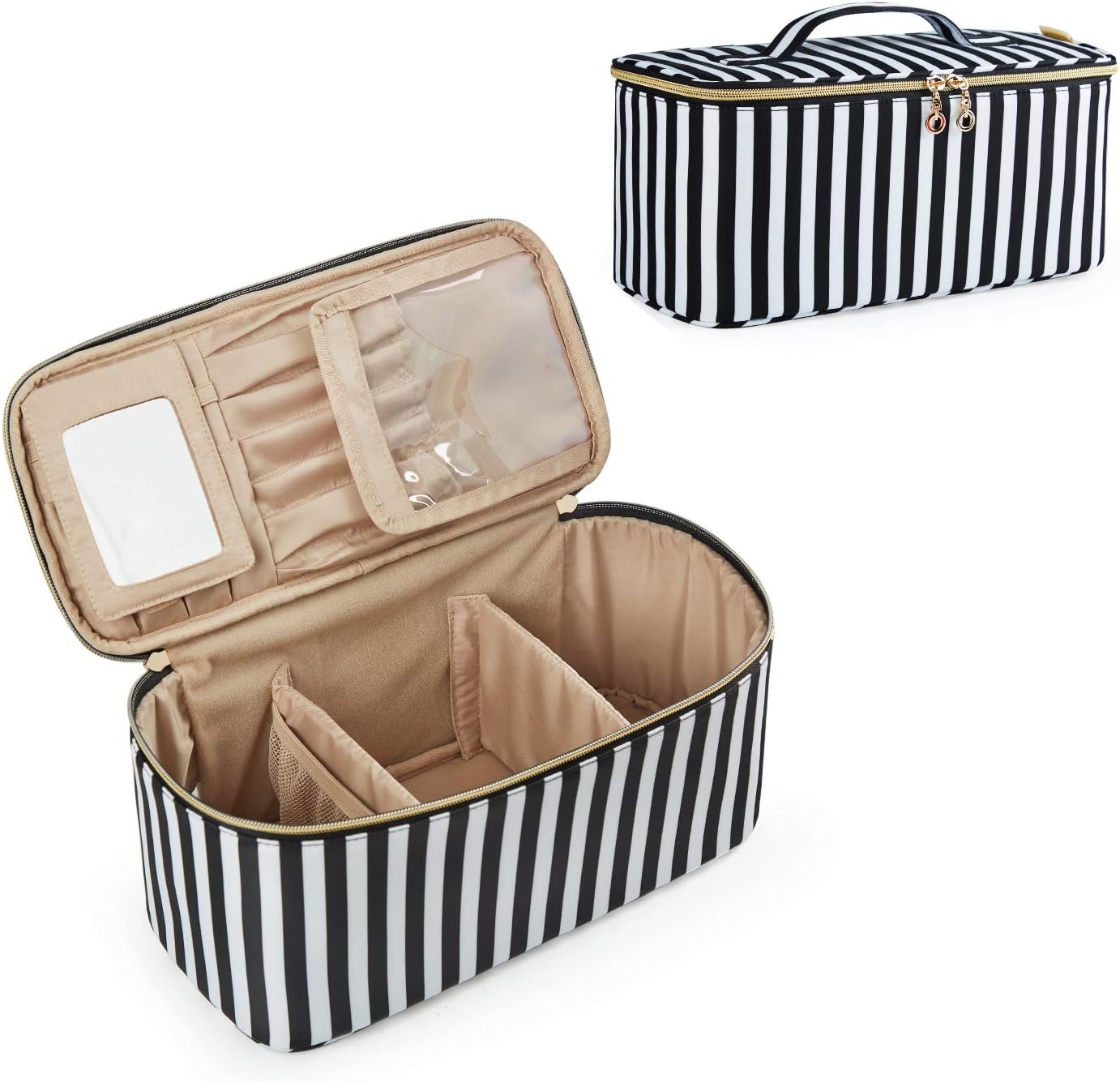 BAGSMART Travel Makeup Cosmetic Bags Organizer (Black Stripe) Amazon