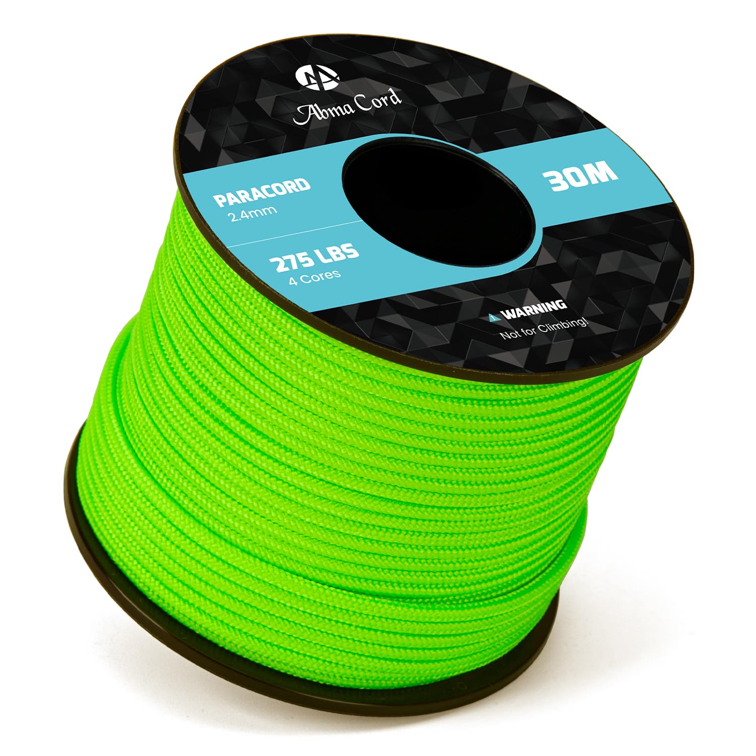 Abma Cord 2.4mm Paracord 275 30m Nylon Rope 4 Strands Tactical Parachute Cord - Max. 125kg (275lbs) - Neon Green