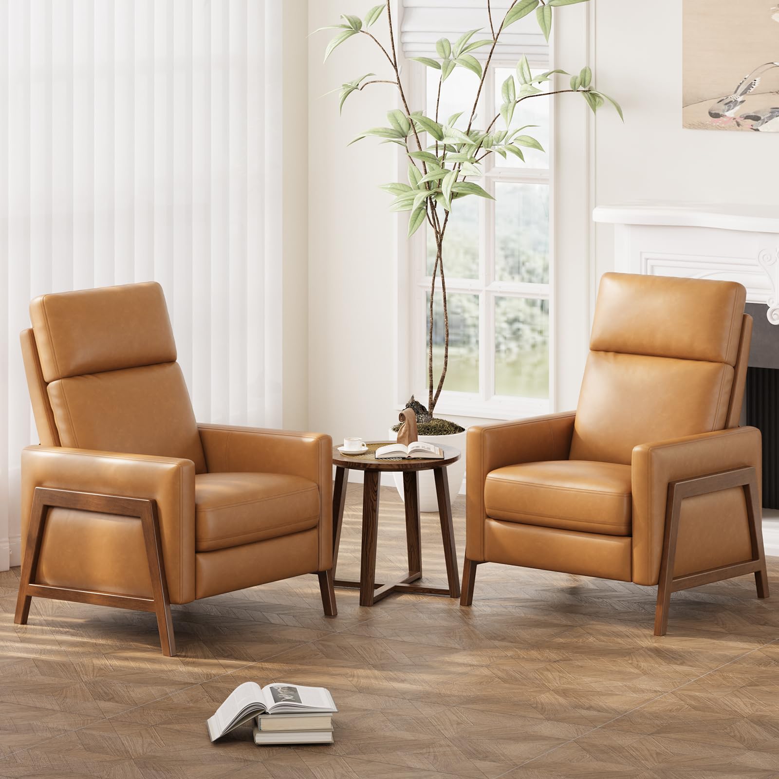 Photo 1 of **1 PIECE**PRICE ADJUSTED**COLAMY Push Back Recliner Chair Set of 1, Upholstered Leather Recliner with Footrest 105-135 Degree Adjustable, Comfy Modern Wingback Recliner for Living Room, Bedroom,Small Spaces, Camel