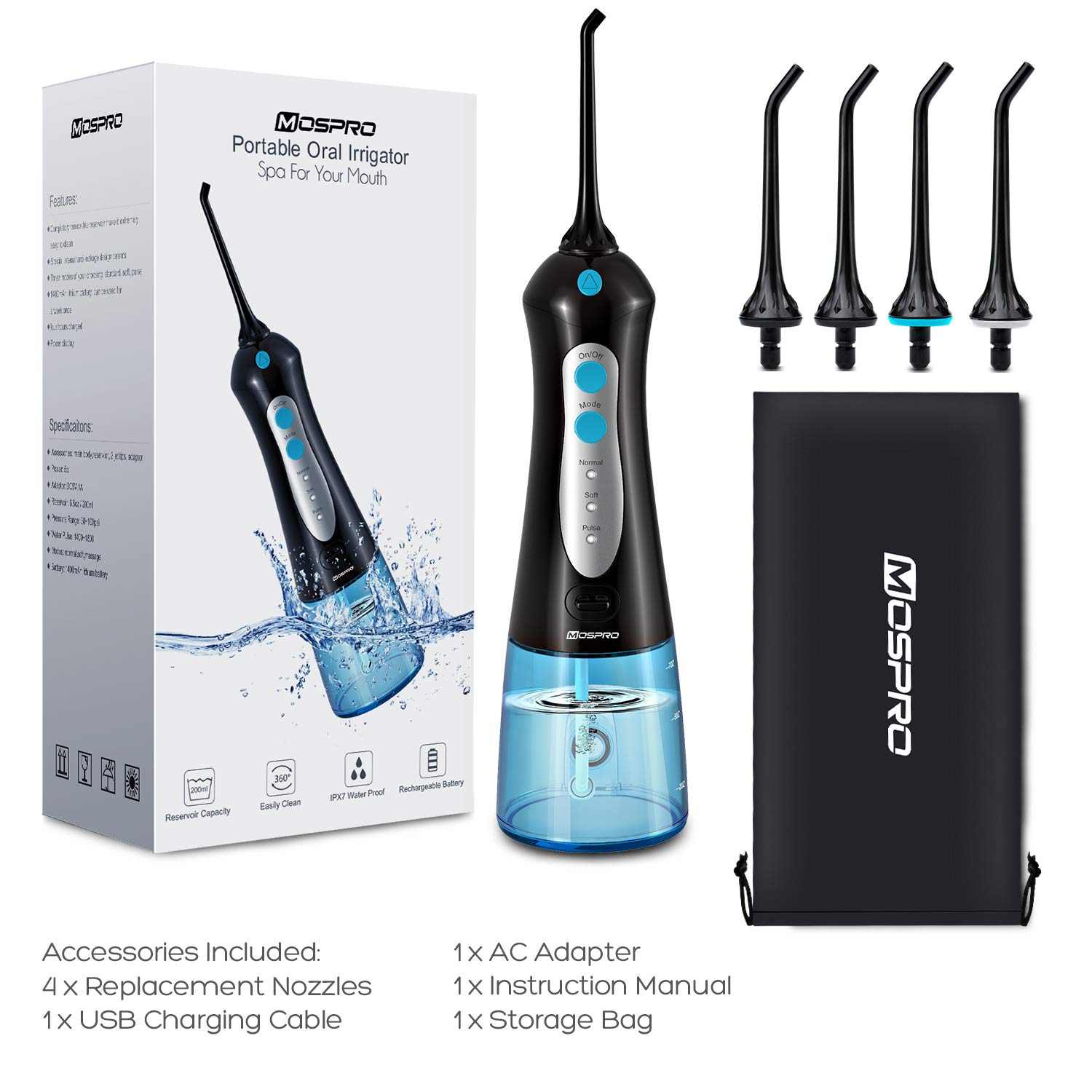 Water Flosser Professional Cordless Dental Oral Irrigator - 300ML Portable and Rechargeable IPX7 Waterproof 3 Modes Water Flosser with Cleanable Water Tank for Home and Travel, Braces & Bridges Care: Beauty