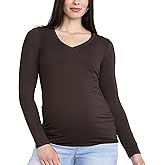 Motherhood Maternity Womens Long Sleeve V-Neck Side Ruched Tee Shirt