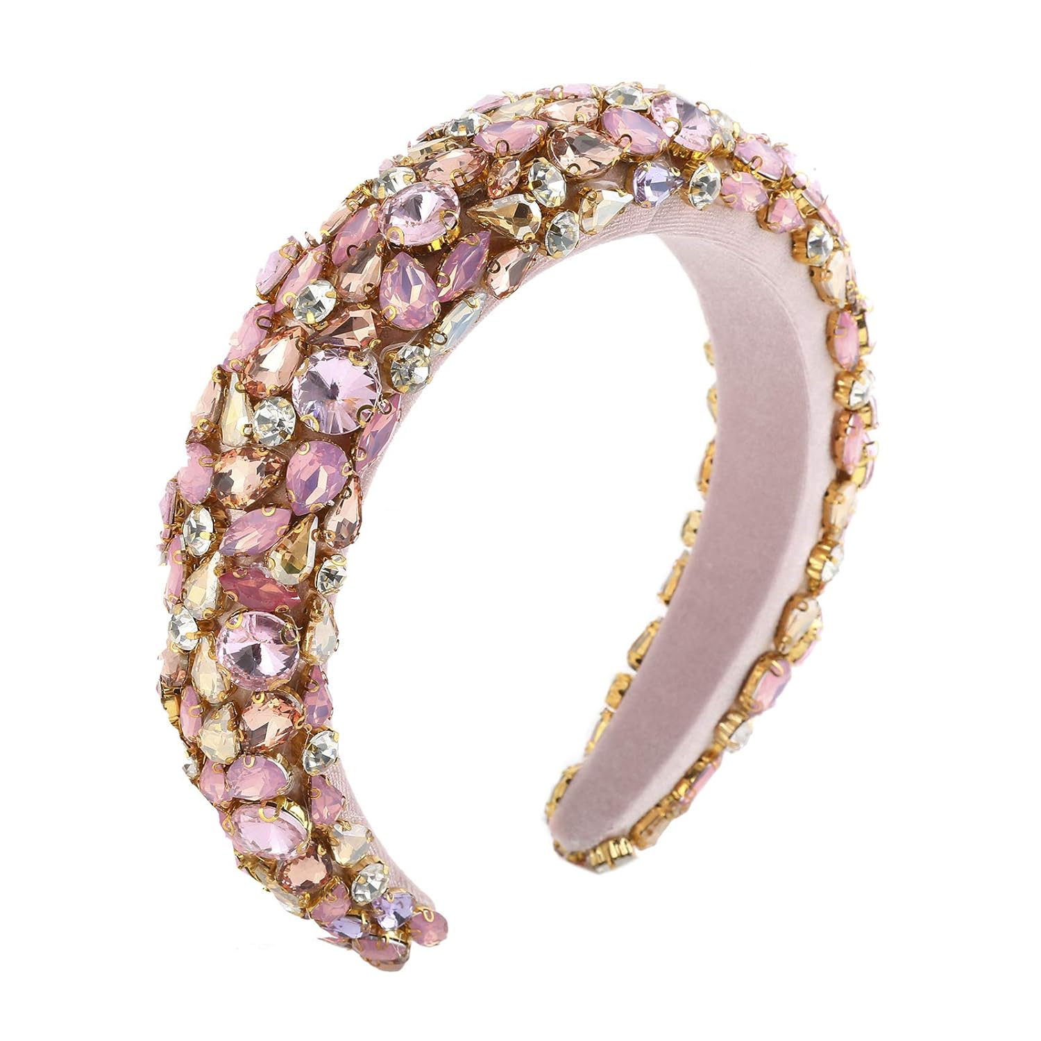 Baroque Padded Headband Velvet Rhinestone Hair Hoop Handmade Elastic Crystal Headband for Women Wedding Bejewelled Statement Headband (Water drop drill(Blue)) : Beauty