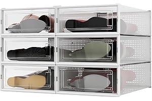 PARANTA 6-Piece Boot and Shoe Storage Box, Stackable Clear Plastic Shoe Box, Space-Saving Shoe Organizer for Boots, Sneakers, and High Heels, Clear