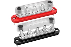 RVBOATPAT Power Distribution Block 12V Bus Bar 5 x 1/4"（M6） Studs 12 Volt DC 150A Marine Bus Bar for Car Automotive Solar Wir