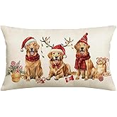 NUTEEN Christmas Pillow Cover 12x20 Inch,Christmas Golden Retriever Decorations Pillows Decorative Throw Pillow Cases, Xmas Lumbar Cushion Covers for Winter Holiday