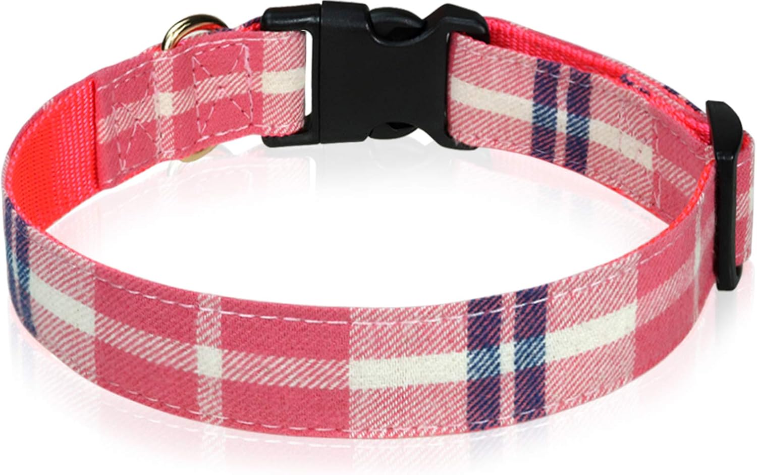 tagless STAIN RESISTANT green and black buffalo plaid dog collar with
