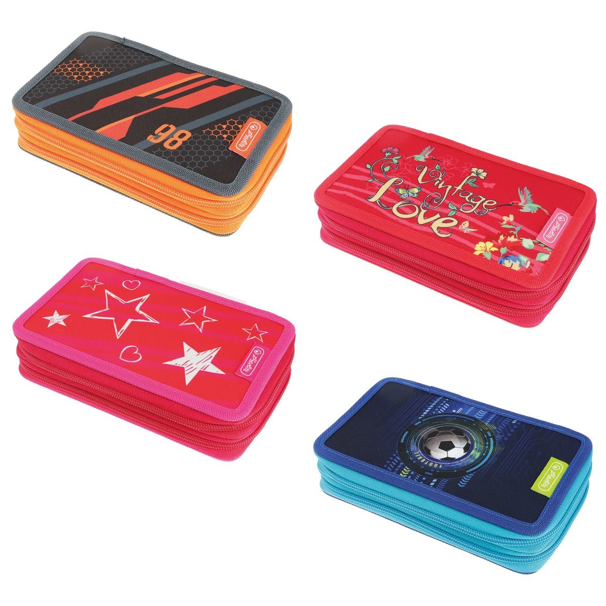 Herlitz® Double Compartment School Pencil Case | Zipper | Pouch Organizer Cosmetic Bag Tube for Pens Pencils Accessories | Kids Youth Durable | Mix, Mix, Jeden Rozmiar, Mix