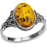 Amber and Sterling Silver Classic Oval Ring