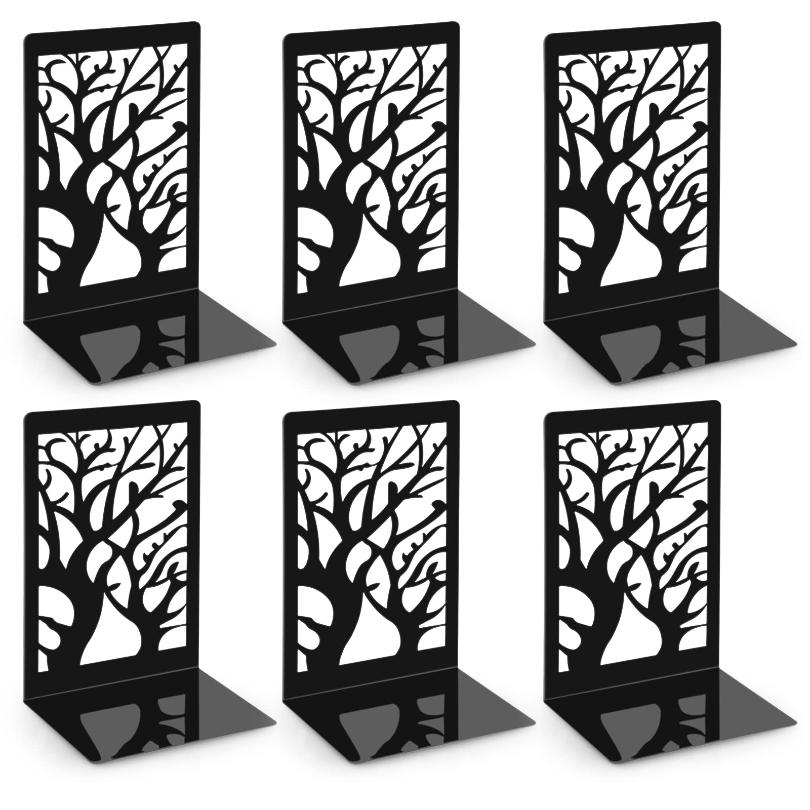 Anhow 6pcs Book Ends, Metal Square Bookends Holders for Children, Schools, Libraries - Black/ 9.3 x 12 x 17.2 cm