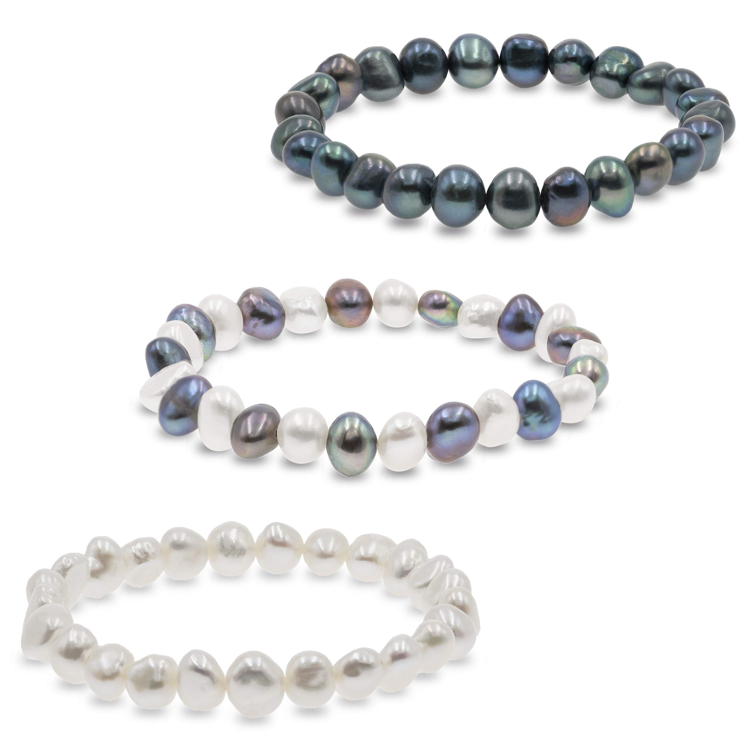 Secret & You Pearl Bracelet Baroque Freshwater Cultured Pearls in White or Colorful Pearls are 8-9 mm - 18 cm Elastic Band