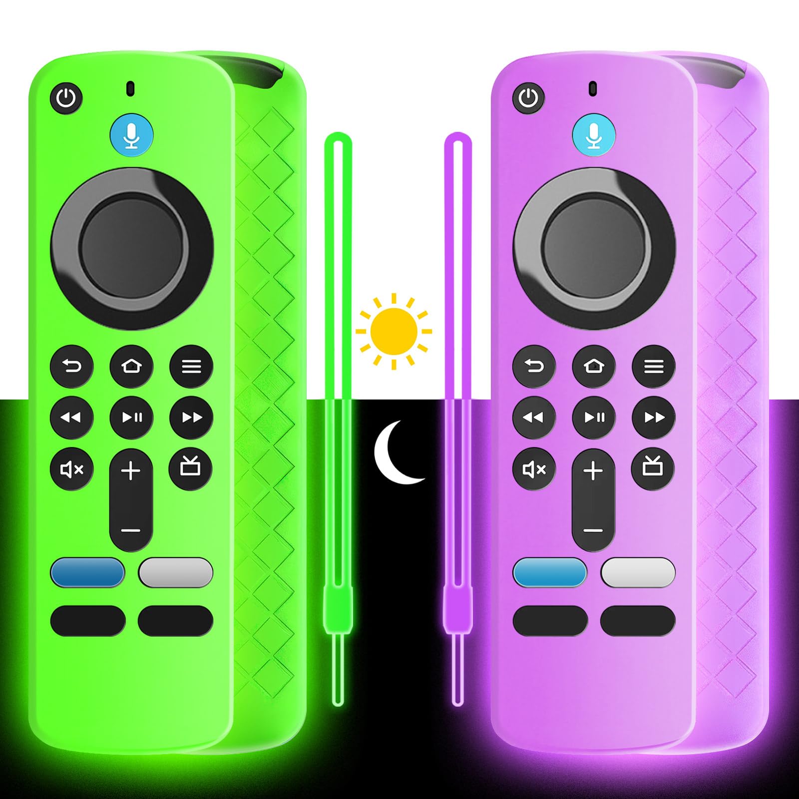 Photo 1 of (2 Pack) Soft Silicone Remote Cover for (newestmodel) Stick HD, 4K Remote Controls, Stick Cover Glow in The Dark, Anti Slip Shockproof Protective Case with Lanyard (Glow Green&Glow Purple)