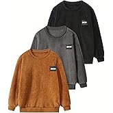 Jolyshlid 3 Pack Boys Long Sleeve Double-Faced Fleece Solid Sweatshirt Crewneck Pullover Sweater Top Winter Outfit 3-12Y