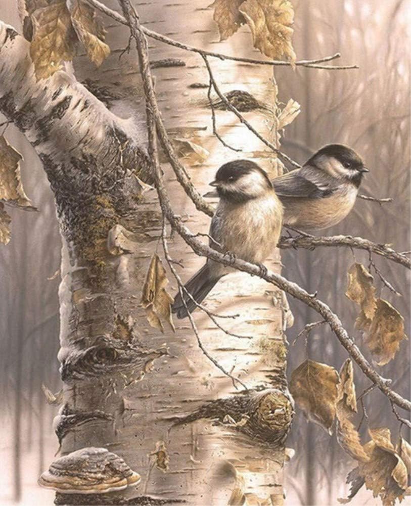 DIY Fabric Decorating Kits, ABEUTY Paint by Numbers Birds Tree 16x20 inches Number Painting Wall Art, No Frame