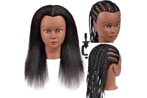 MANKAINHEAD 14 Inch 100% Real Hair Mannequin Head Training Head Manikin Cosmetology Doll Head for Hairdresser Practice Braiding Hair Styling with Clamp stand