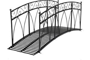 Kinfant Outdoor Metal Garden Bridge - 8 Ft Decorative Iron Garden Arch Footbridge with 2 Safety Patterned Siderails for Pond, Creek, Stream (96”*28”*35.6”)
