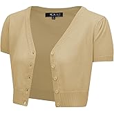 YEMAK Women's Cropped Bolero Cardigan – Short Sleeve V-Neck Basic Classic Casual Button Down Knit Soft Sweater Top (S-4XL)