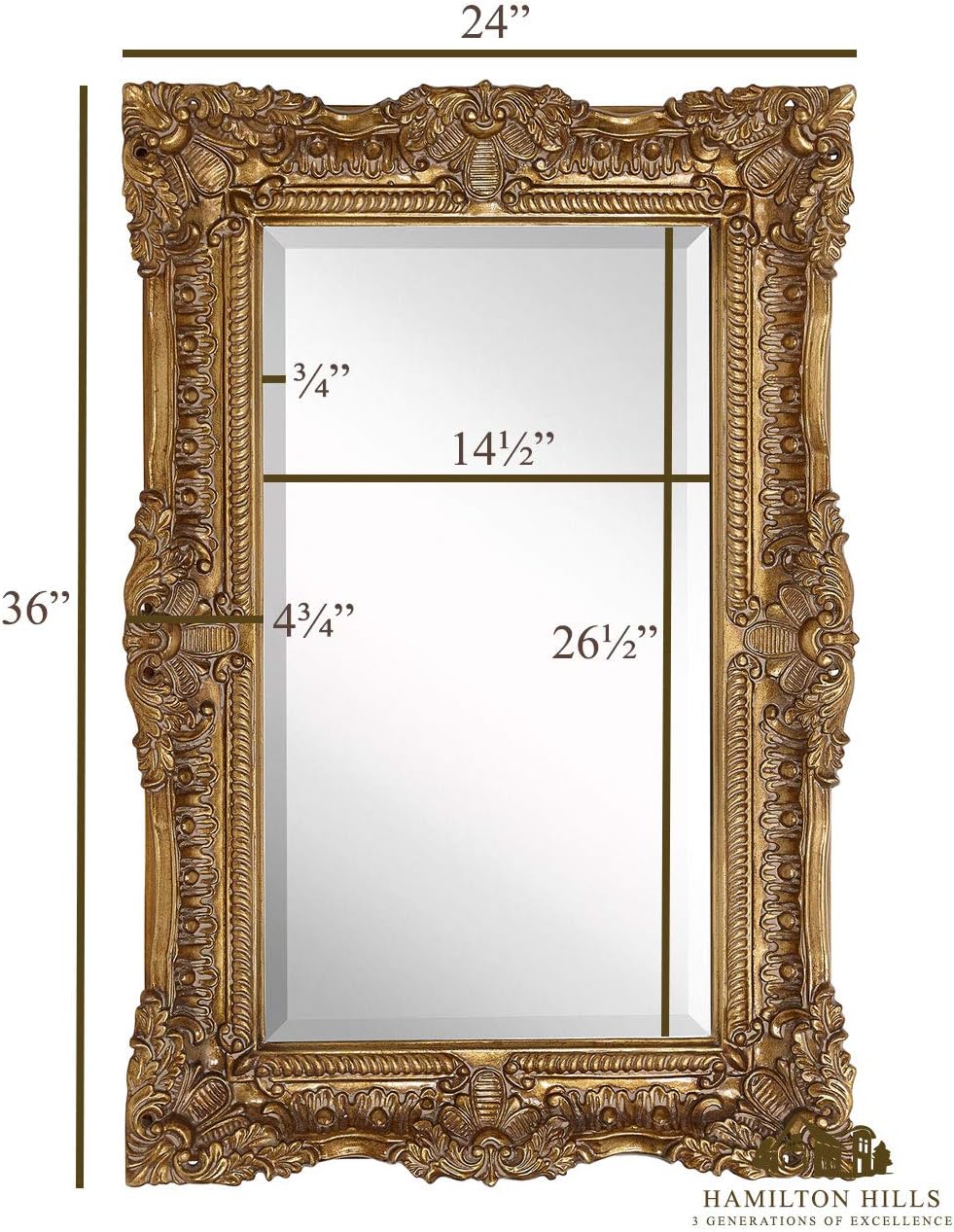 Hamilton Hills Large Ornate Gold Baroque Frame Mirror Aged Luxury