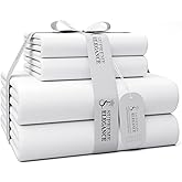 600 Thread Count Queen Bed Sheets Arctic White, Cotton Rich Sateen Weave Easy Care Bed Sheet, Ultra Soft & Silky Elasticized Deep Pocket Sheets (1 Flat, 1 Fitted Sheet & 2 Pillowcases)