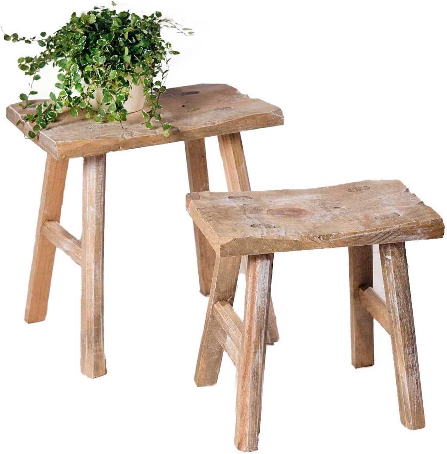 SIDCO Hocker Rustikal 2 x Sitzhocker Beistelltisch Blumenbank Holz Schemel Vintage