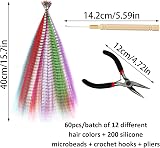 TSKDKIT 60 Pieces Coloured Synthetic Hair Extensions Feathers Micro Ring Kit view 5
