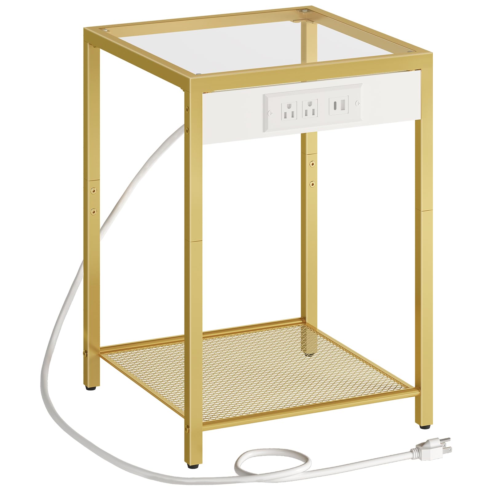 Photo 1 of HOOBRO Side Table with Charging Station, End Table with USB Port, Nightstand for Tight Spaces, Tempered Glass, Modern Metal Frame, for Office, Bedroom, Living Room, Study, Gold GD76UBZ01