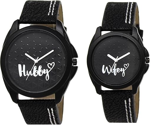 Shocknshop Analogue Round Black Dial Hubby-Wifey Men & Women Couple Watch -(031234)
