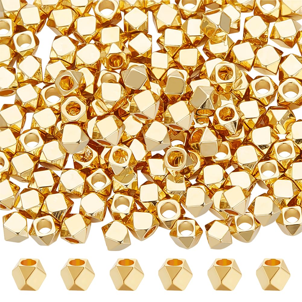 Beebeecraft 1 Box 150Pcs Cube Spacer Beads 18K Gold Plated Geometry Hexagon Cube Golden Spacer Beads for Bracelets Making DIY Necklaces Jewellery Crafts