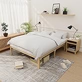 Bamboo Bed Frame Queen Size Wood Platform Bedframe Solid Stable with Non-Slip Slats Support Tall Bed No Box Spring Needed Heavy Duty Easy Assembly Noise Free Nature