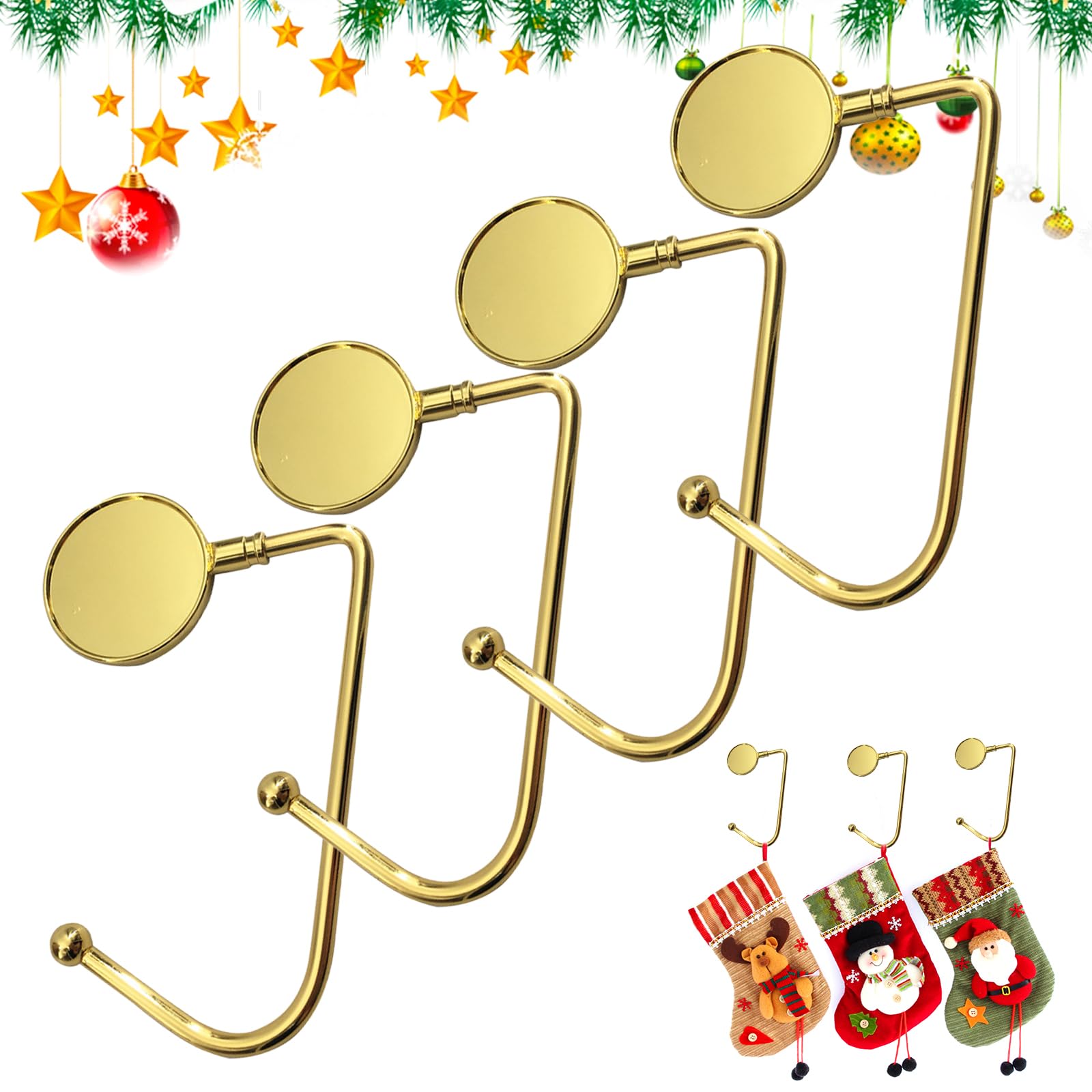 Celebration Directre 4PCS Christmas Stocking Holders Hangers Hooks for Fireplace Mantel Hooks Hanger Grip Clips for Christmas Party Home Decoration