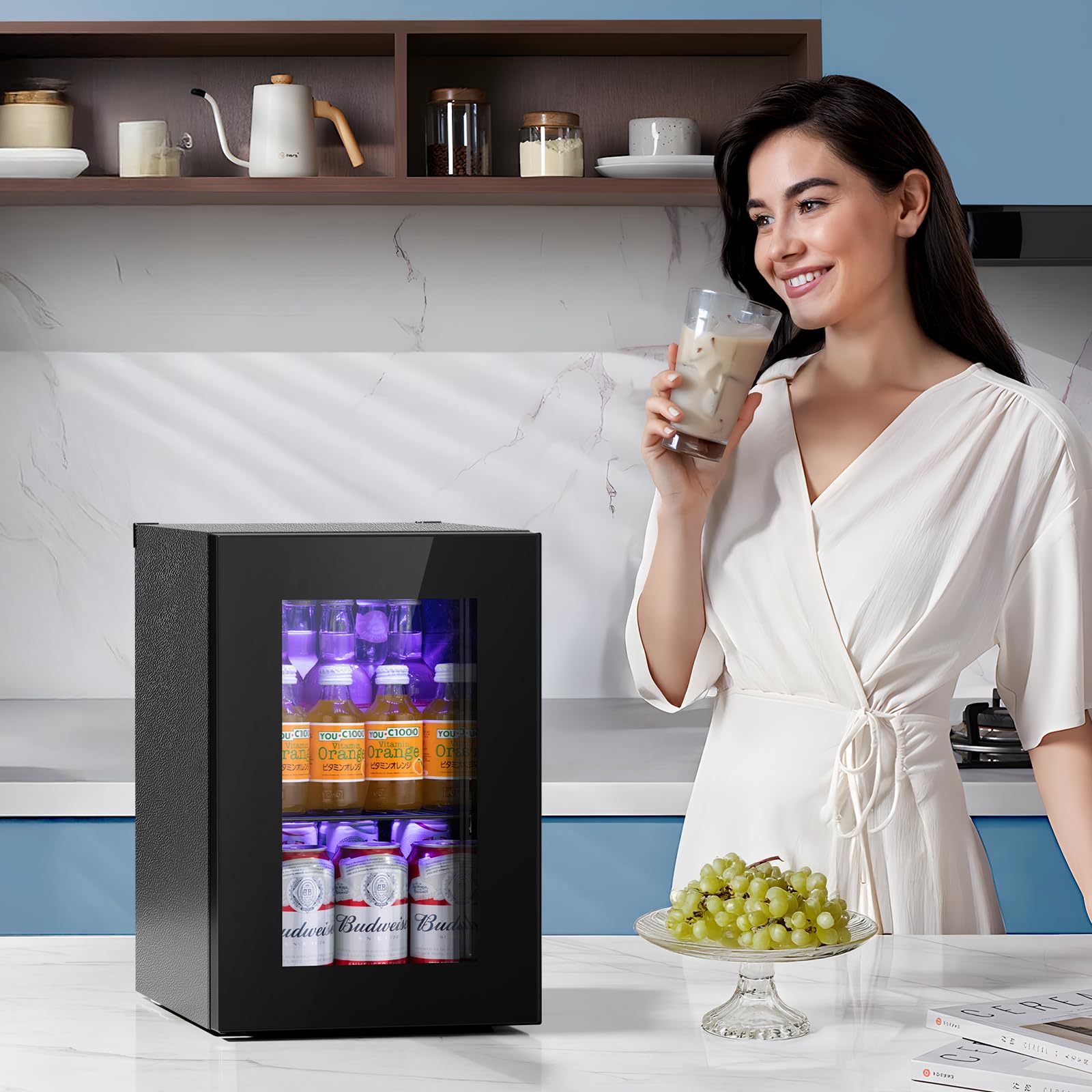 Antarctic Star 18L Beverage Refrigerator Cooler 24Can, Mini Fridge with Quiet Compressor, LED Light,Freestanding Small Fridge with Electronic Temperature Control for Home and Bar(40-61 ℉)