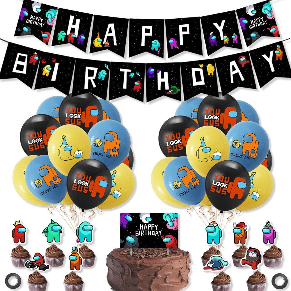MTCD Happy Birthday Party Banners Decoration Set, GameTheme Party Supplies Balloons Banner Cup Cake Toppers Decor Decorations Party Favor Supplies Set