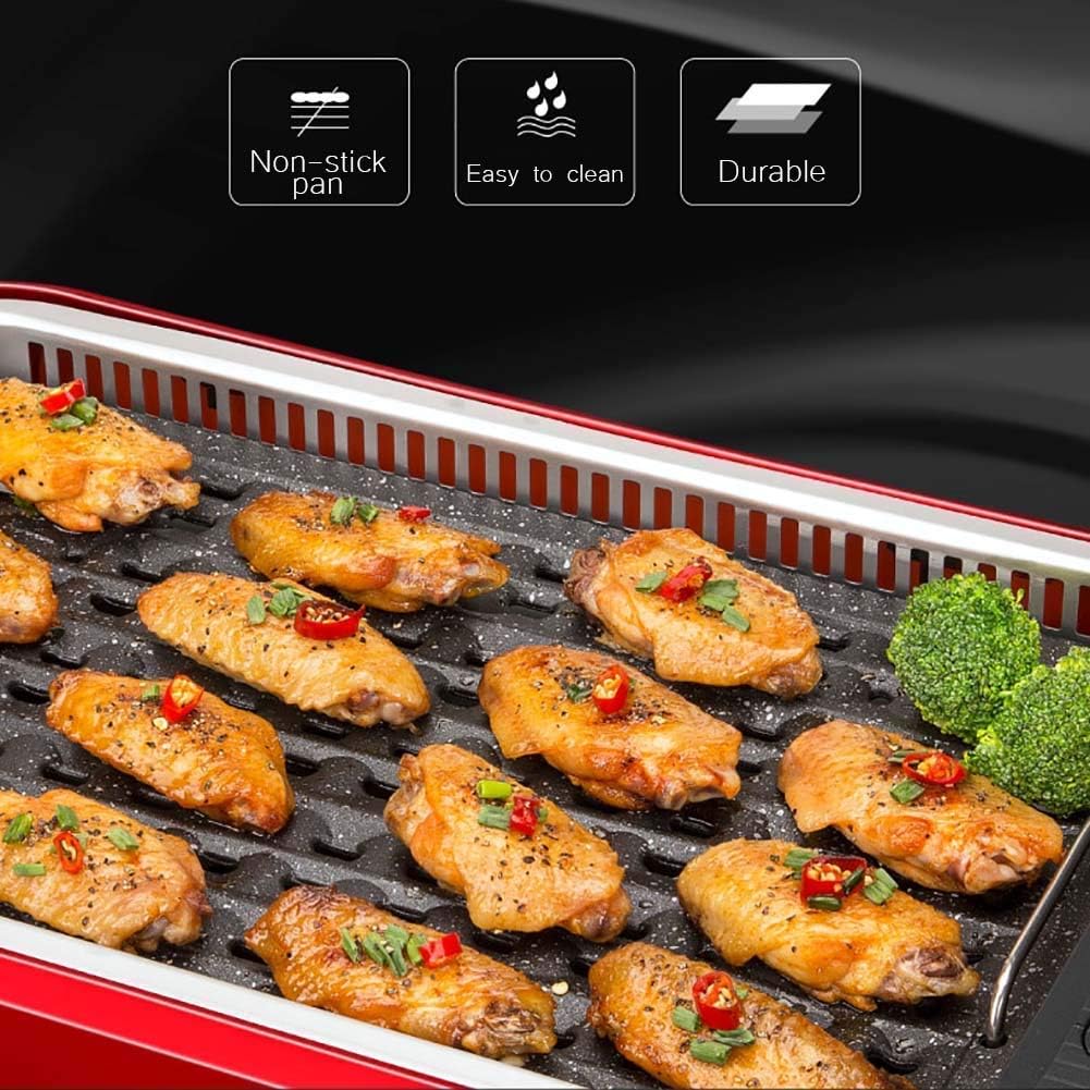 review GBG Smokeless Indoor Grill,1500 W Touch Panel Operation Non-Stick Separate Barbecue Sizzling Barbecue,Red