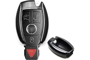 iJDMTOY Exact Fit Gloss Metallic Black Smart Remote Key Fob Shell Compatible With Mercedes-Benz C E S M CLS CLK GLK GL Class, etc