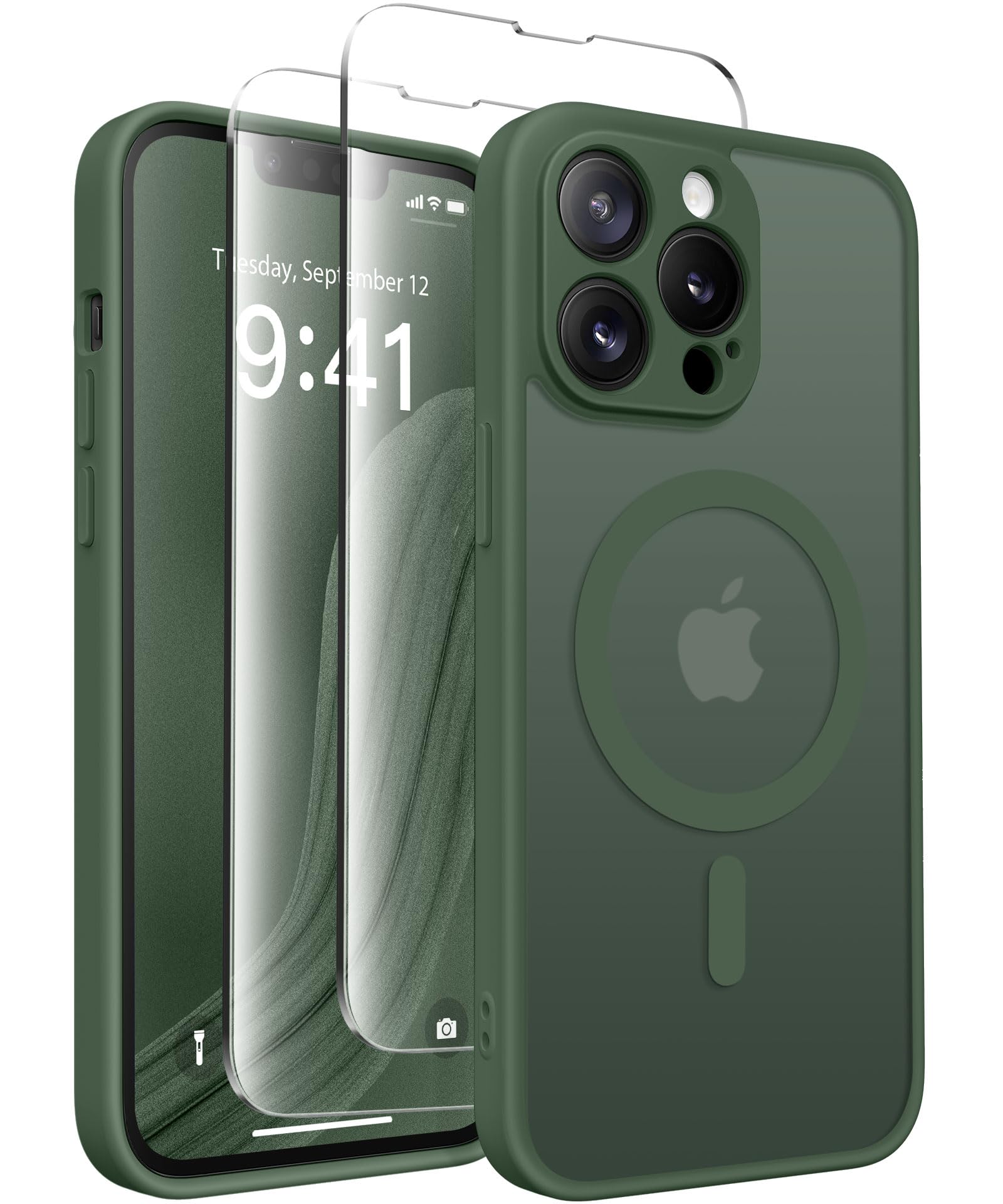 CAPRARO Magnetic for iPhone 14 Pro Case, [Compatible with MagSafe] [Full Camera Protection] Shockproof Protective Slim Translucent Matte Phone Case iPhone 14 Pro Case,DeepGreen — image 1