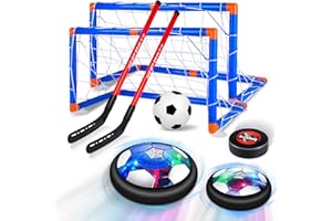 AOKESI Kids Toys 4-in-1 Hover Soccer Ball Hockey Sports Set with 2 Goal | USB Rechargeable Ice Hockey Ball with LED Starlight Light Indoor Outdoor Sports Ball Game, Sports Toy for Boy Girl Gift