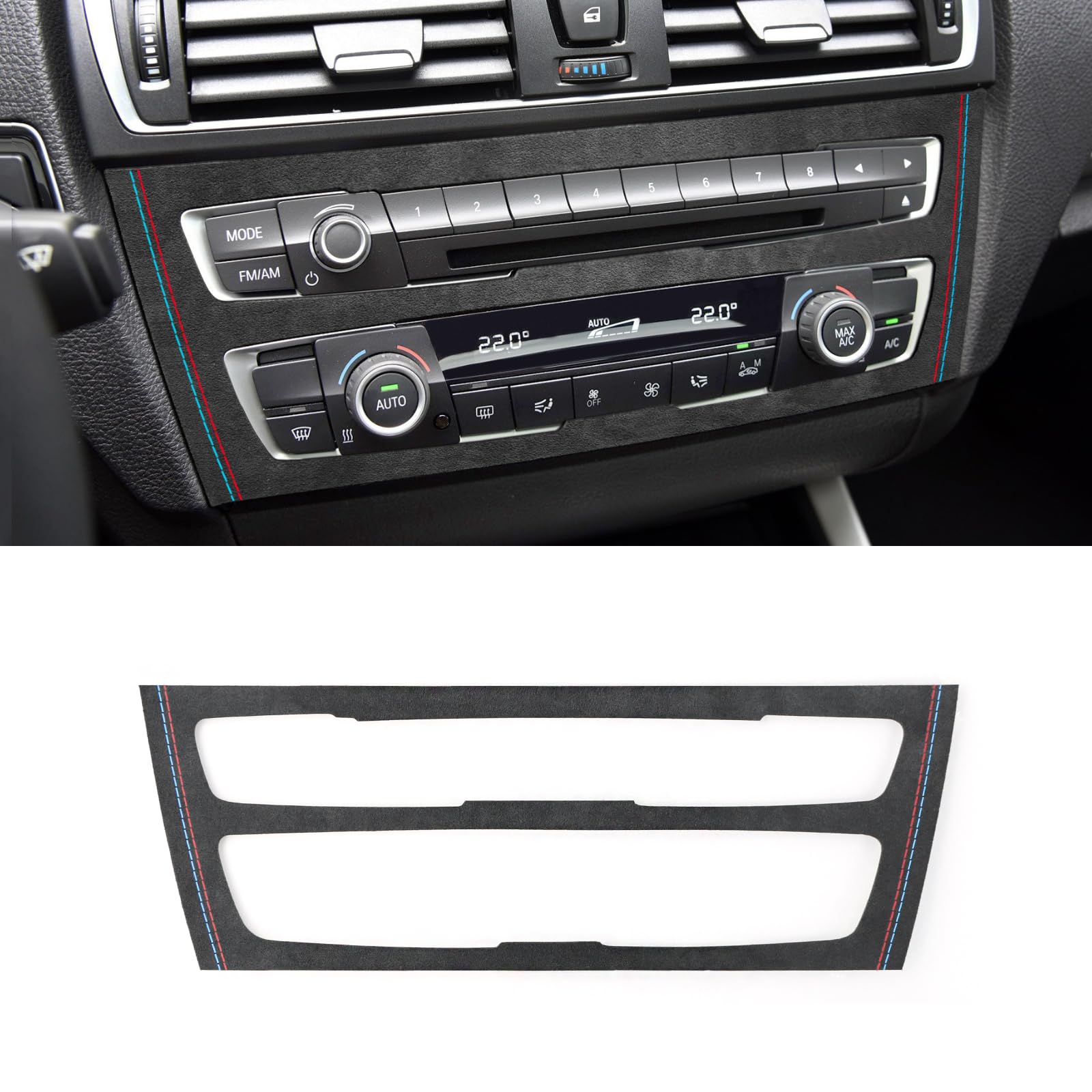 Photo 1 of BETTERHUMZ Car Air Conditioning CD Control Panel Cover Suede Trim for BMW 1 2 Series 2012-2019 F20 F22 M235i M241i 228i 220i 218i Car Tuning Accessories (Style A)