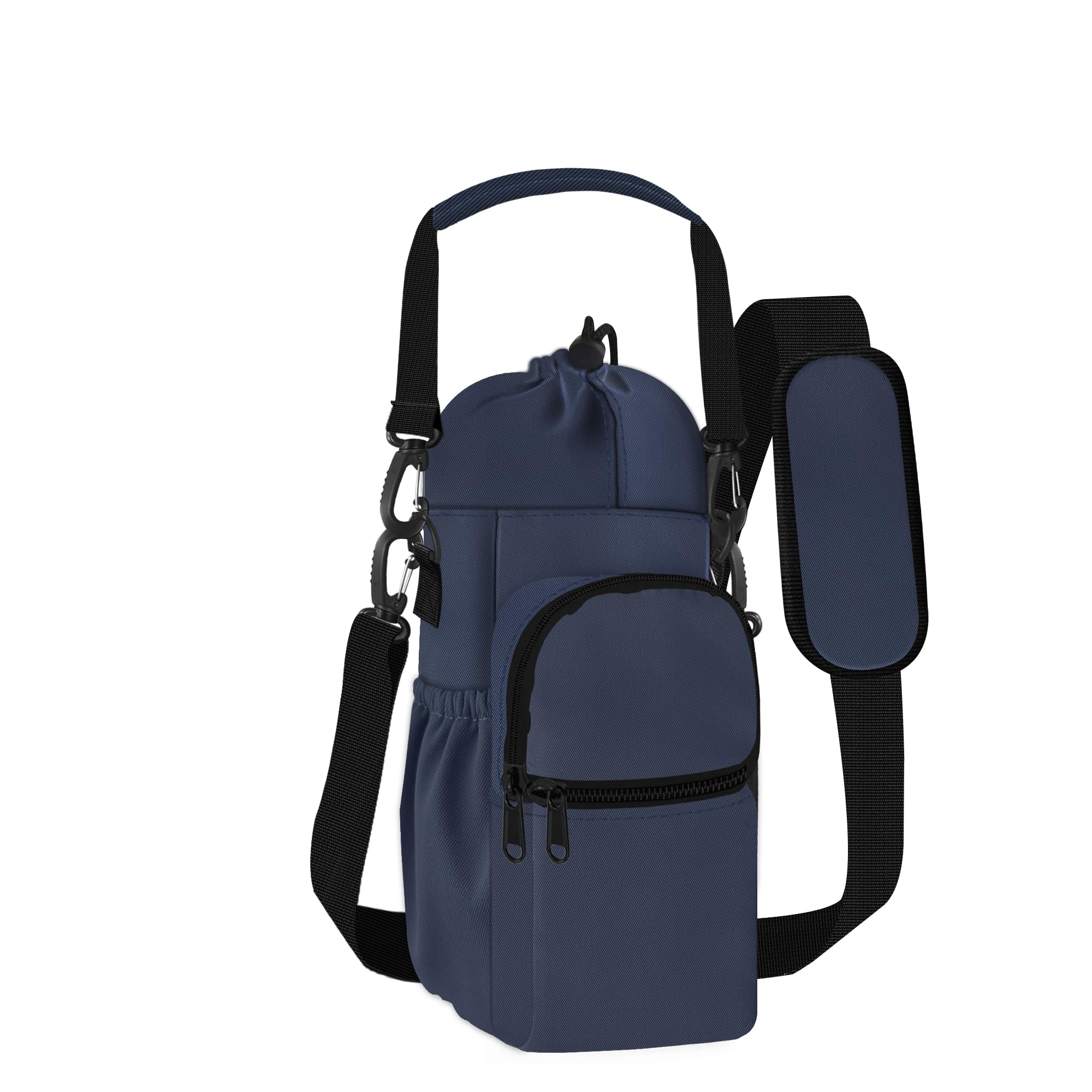 Turmaster Water Bottle Holder with Strap, 32oz 40oz Insulated Water Bottle Carrier Bag with 2 Front and 2 Side Pockets, Water Bottle Sling Bag Sleeve for Sports Walking Hiking Camping