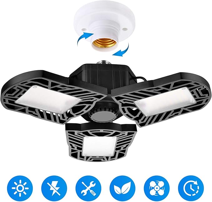 Garagenlicht LED 60W Einstellbare Metallgarage Deckenleuchte, Threfoil