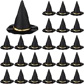 Seenelling 24 Pcs Halloween Mini Witch Hats for Crafts, Black, 2 Inch | Miniature Plastic Hats, DIY Halloween Wizard Party Decor, Small Witch Toppers Bulk, Tiny Dollhouse Accessories