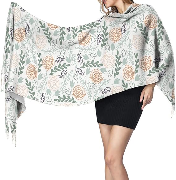Amazon ストール ショール レディース 虫柄 葉柄 カタツムリ柄 マフラー スカーフ フリンジ付き 大判 カシミヤ 結婚式 誕生日 プレゼント ギフト パーティ オフィス 冷房対策 二次会 ふんわり 無地 厚手 マフラー 通販