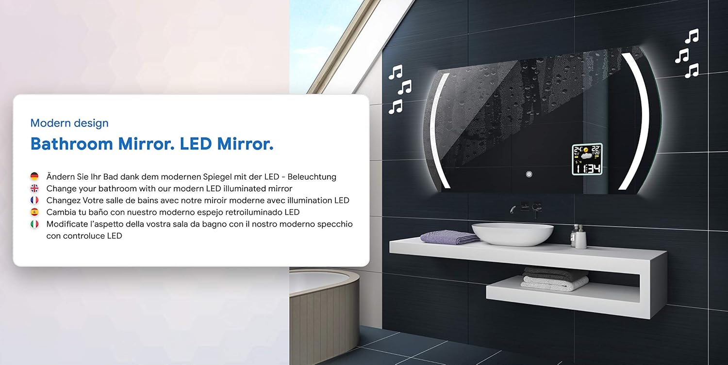 Spiegels Huis Badspiegel Mit Led Beleuchtung Wandspiegel Lichtspiegel Wetterstation Schalter Gamestingr Com