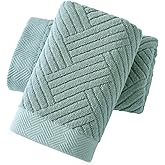YiLUOMO Green Hand Towel Set of 2 Striped Weave 100% Cotton Super Soft Highly Absorbent Hand Towels for Bathroom 13x 29 Inch