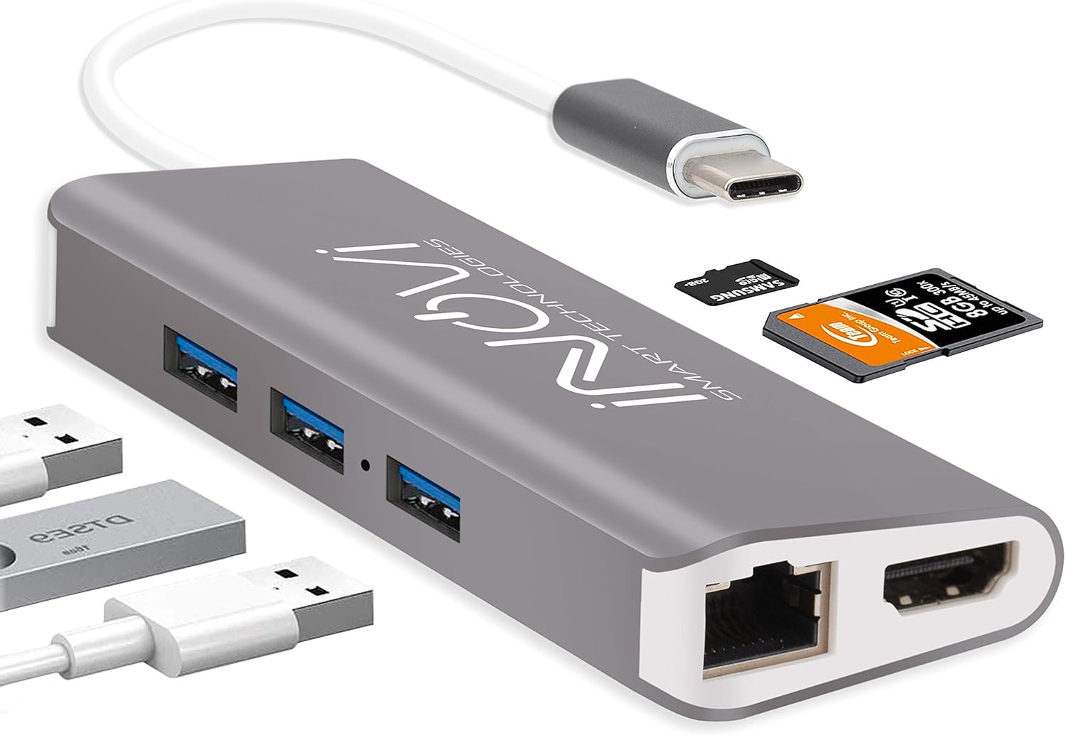 INOVI USB C Hub 8-in-1 Type C Adapter with Ethernet, 4K HDMI,3 USB 3.0,USB-C Data Port and SD/TF Card Reader Docking Station Compatible with MacBook and All USB-C Laptops: Computers & Accessories