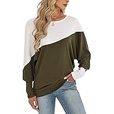 Eniloyal Womens Long Sleeve Tops Oversized Trendy Color Block Round Neck Casual Tunic Shirts Blouses