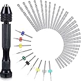 57 Pieces Hand Drill Bits Set, Pin Vise Hand Drill, 46 Pieces Micro Twist Drill Bits and 10 Pieces PCB Mini Drill Bits for Re