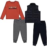STITCH & STONE 4 Piece Toddler Boys' Outfit Set Long Sleeve Dinosaur Graphic Shirt, Puffer Vest, and 2 Jogger Sweatpant
