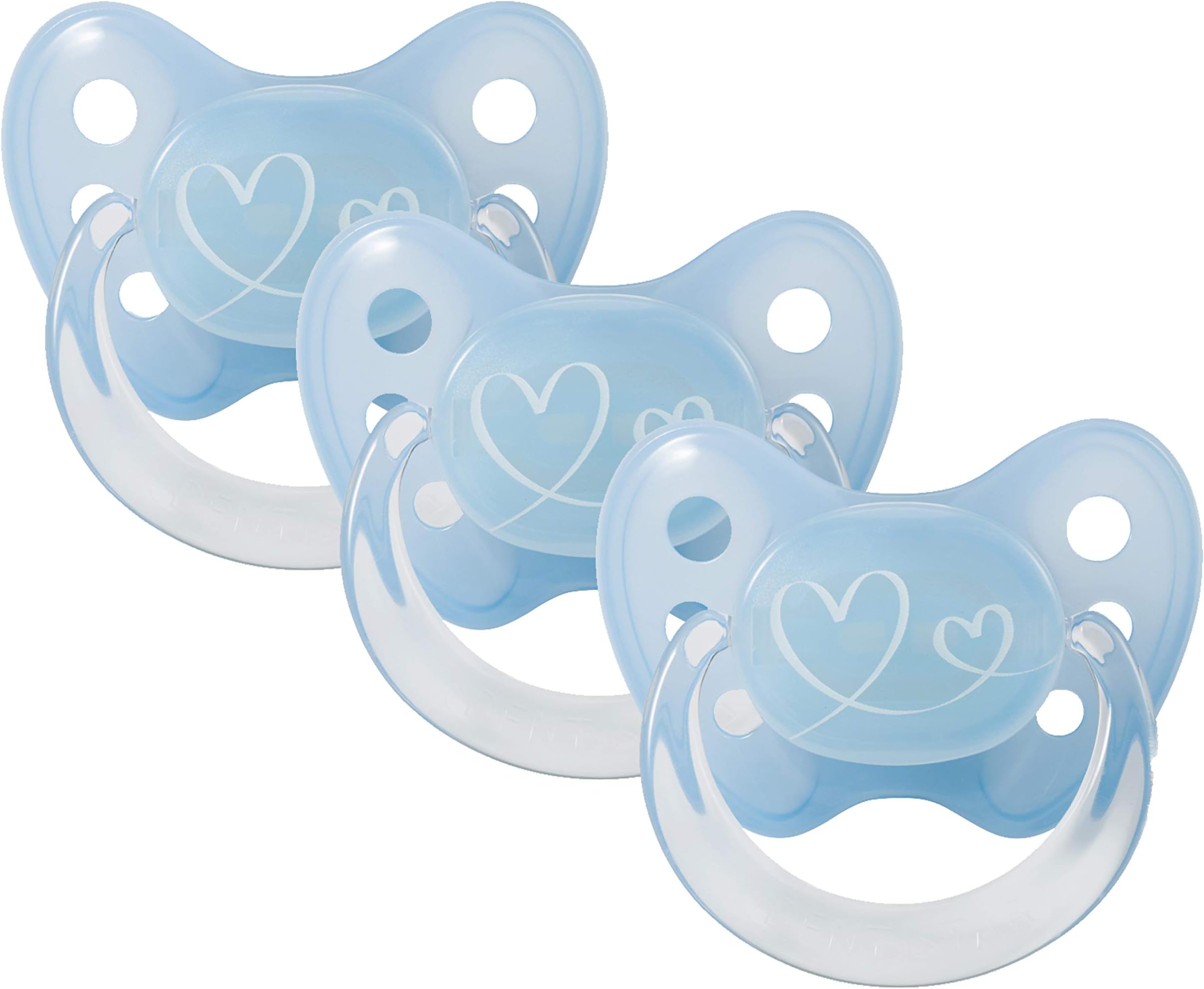 Silicone Soother Set of 3 - Size 1, 0-6 Months - Tooth and Jaw Friendly Silicone Soother for Newborns with Dental Step - BPA Free - Made in Germany - Heart, Blue