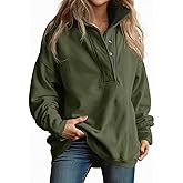 Fisoew Womens Oversized Sweatshirt Casual Snap Stand Collar Long Sleeve Pullover Tops Fall Travel Outfits